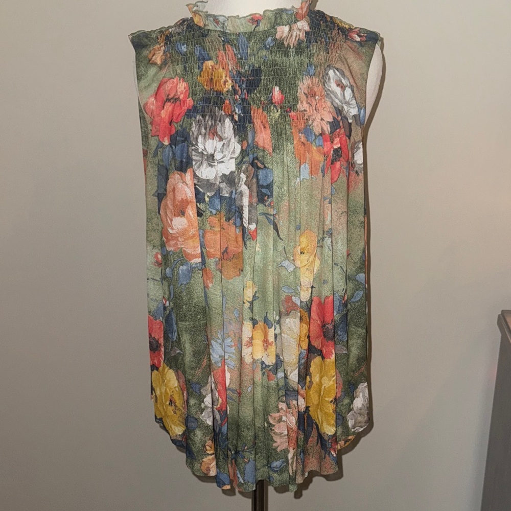 Deletta by Anthropologie Green Floral Blouse, sz S